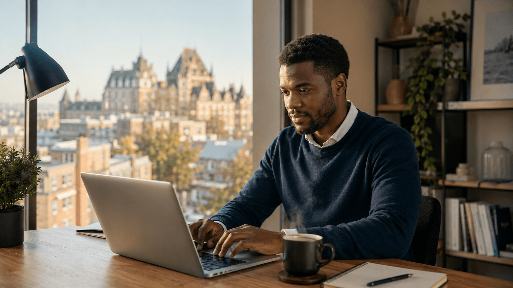 Professionnel africain consultant le portail Arrima Québec pour son projet d'immigration au Canada