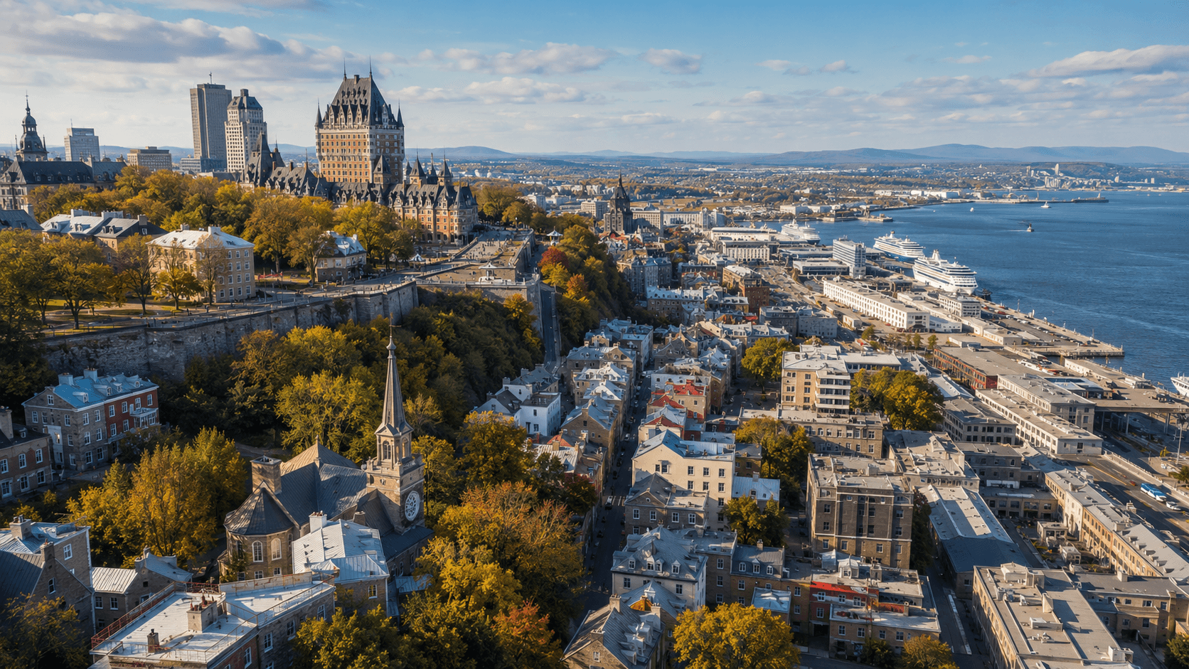 Vue aérienne de la ville de Québec où se trouve l'Université Laval